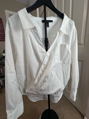 White House Black Market White Wrap-Front Button Down Blouse